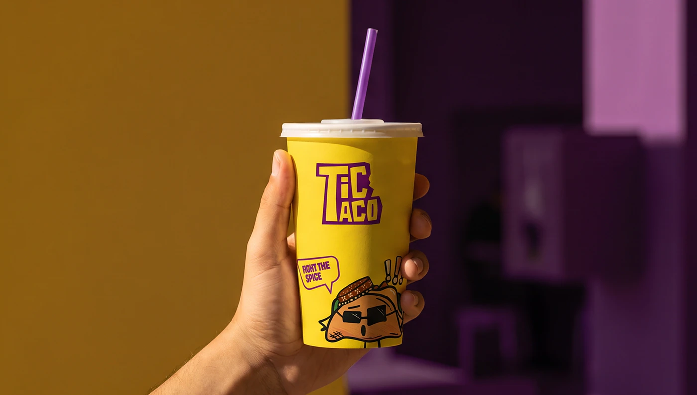Tic Taco cup held up in a sunlit room