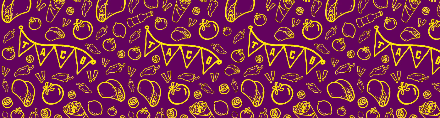 Hand-drawn food doodle pattern in yellow on purple