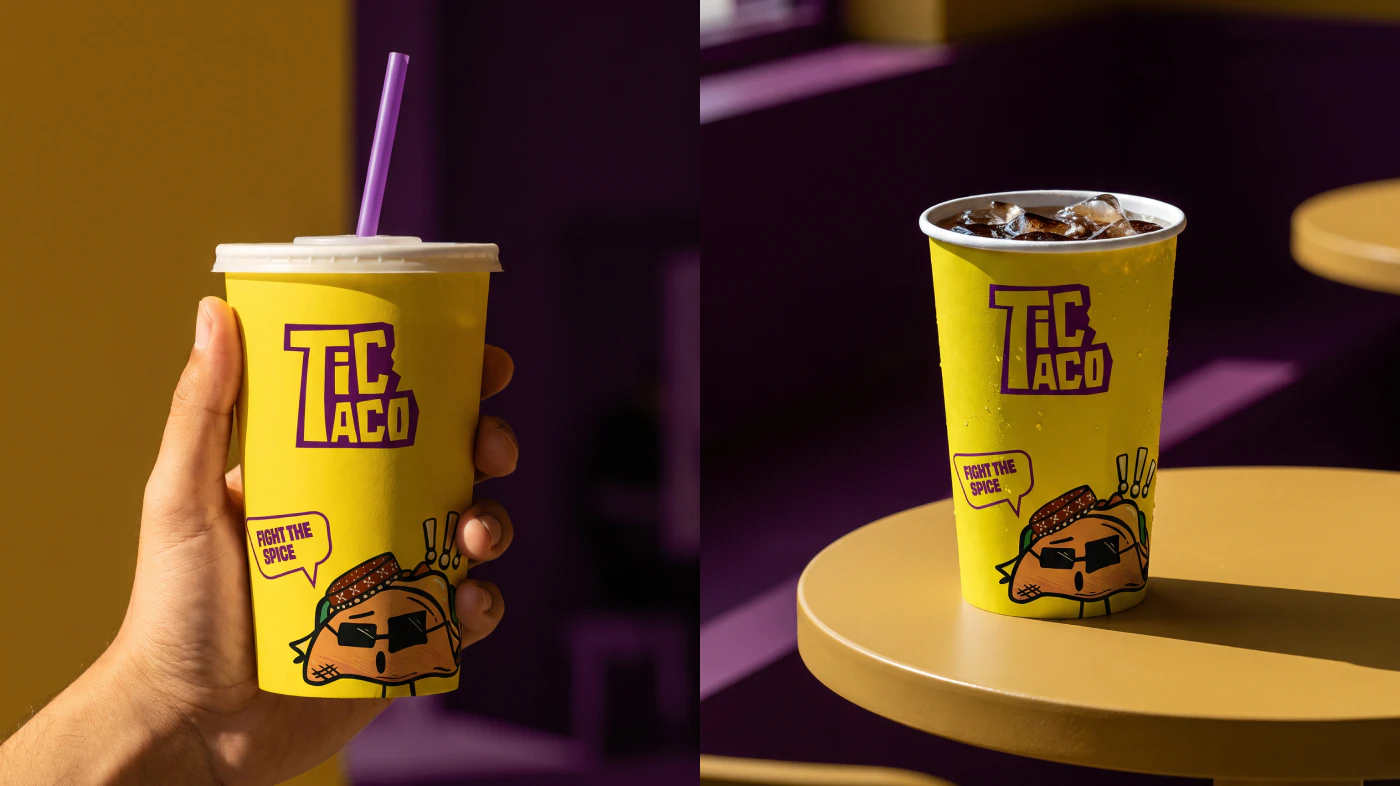Tic Taco cups in hand and on a café table