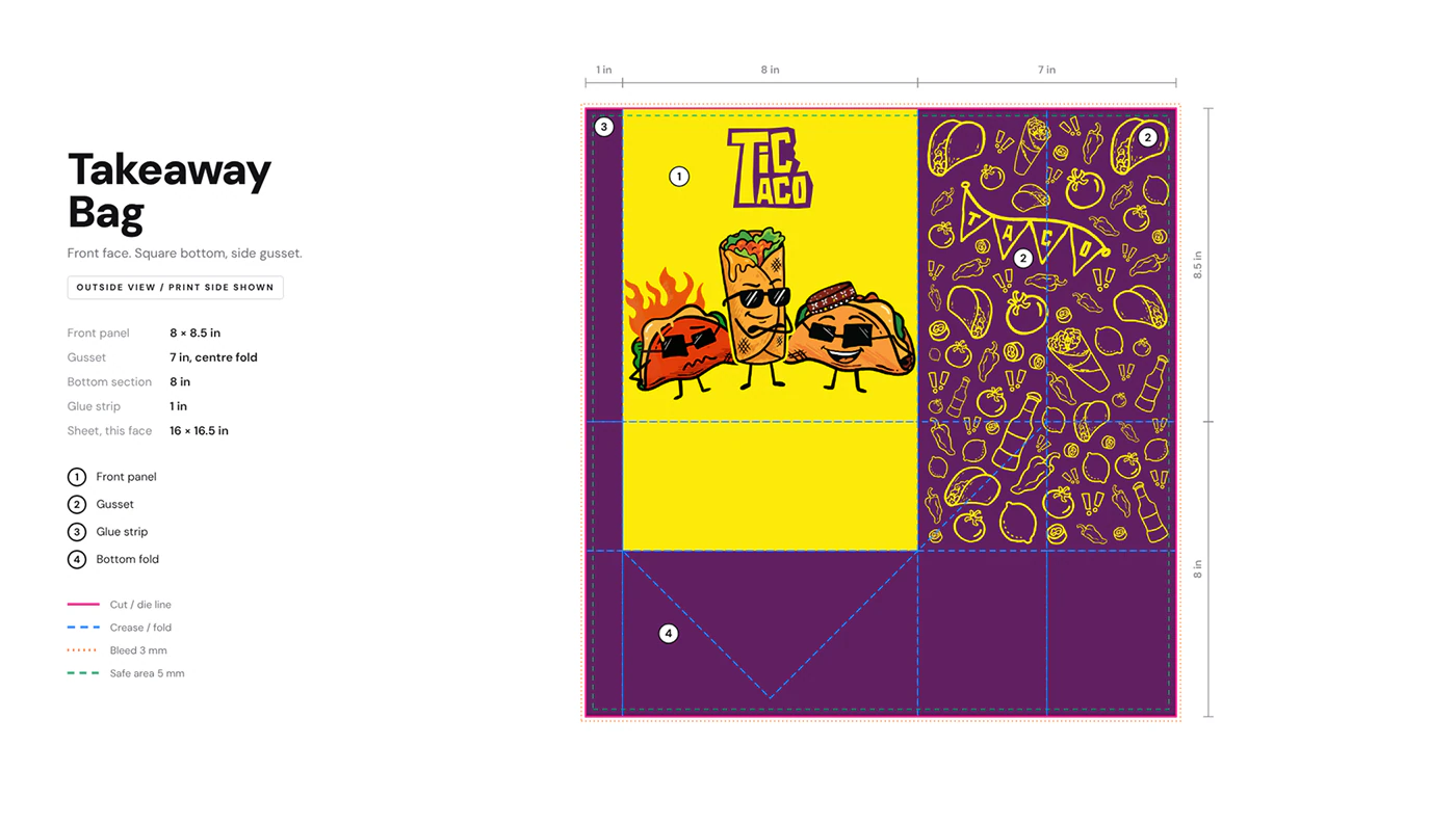 Takeaway bag dieline