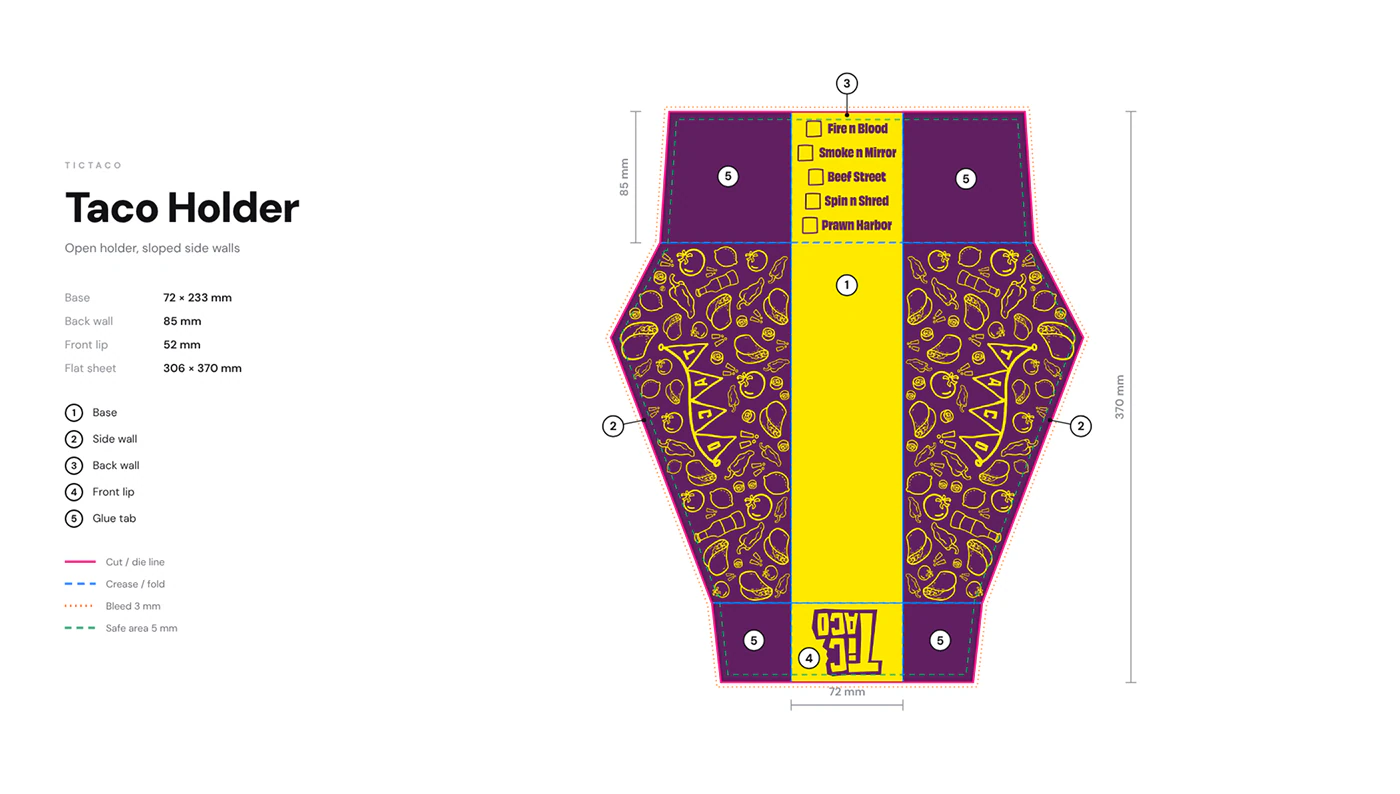 Taco holder dieline