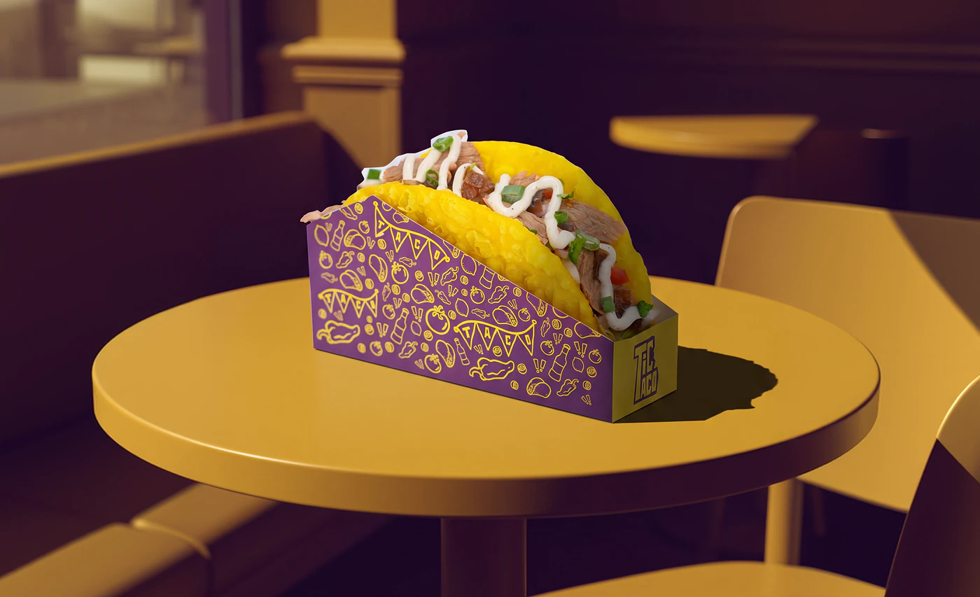 Taco in its holder on a café table
